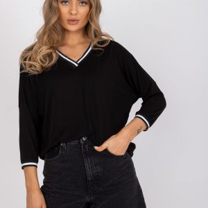 Wholesale Black casual casual blouse with 3/4 sleeves