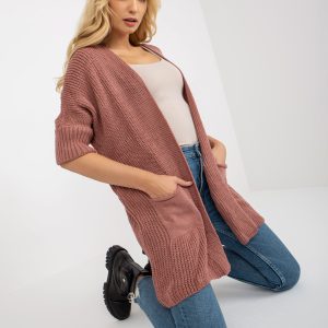 Wholesale Dirty Pink Knitted Cardigan with 3/4 Sleeves RUE PARIS