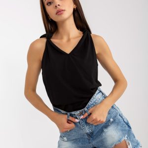 Wholesale Black plain basic top with tied straps RUE PARIS