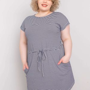 Wholesale Navy Blue and White Plus Size Sariyah Striped Mini Dress