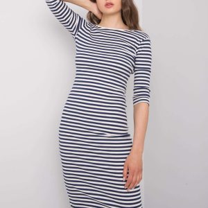 Wholesale Ecru-navy blue casual dress Michelle RUE PARIS