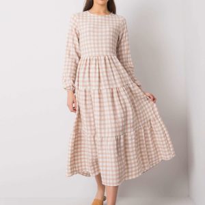 Wholesale Beige Plaid Dress Pasadena RUE PARIS