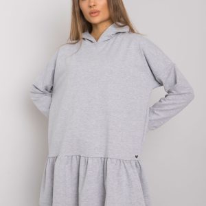 Wholesale Aliye Grey Melange Hooded Sweatshirt Dress