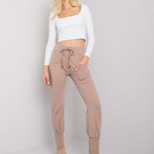 Wholesale Dark beige sweatpants with zippers Cindy RUE PARIS