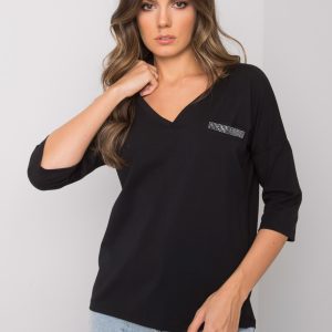 Wholesale Black Cotton Casual Blouse Sofia RUE PARIS