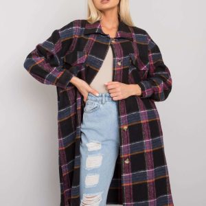 Wholesale Juliette RUE PARIS Black and Pink Plaid Long Shirt