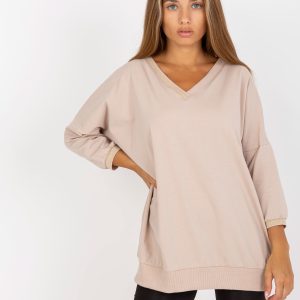 Wholesale Beige casual blouse with V-neck RUE PARIS