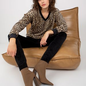 Wholesale Dark beige and black velour set with leopard shirt RUE PARIS