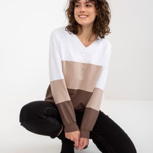 Wholesale White and brown basic V-neck sweatshirt RUE PARIS