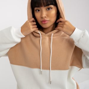 Wholesale Beige and ecru basic kangaroo sweatshirt RUE PARIS