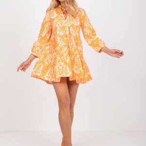 Wholesale Orange mini dress with prints and ruffles RUE PARIS