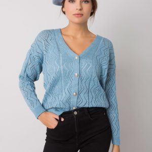 Wholesale Blue button-up sweater with openwork Gregoire RUE PARIS