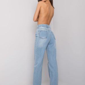 Wholesale Light blue straight jeans for women with holes Karlene RUE PARIS