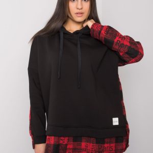 Wholesale Black and red sweatshirt for women with hood Freyah RUE PARIS