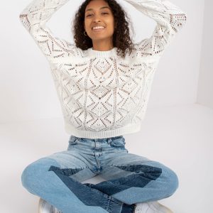 Wholesale White openwork classic sweater with stand-up collar RUE PARIS