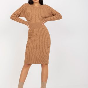 Wholesale Camel pencil knit dress with braids RUE PARIS