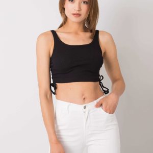 Wholesale Black crop top with welts Loretta RUE PARIS