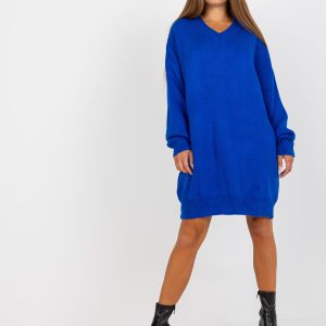 Wholesale Dark blue knitted dress with V neckline RUE PARIS