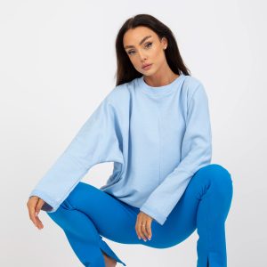 Wholesale Light blue basic women's sweatshirt with round neckline RUE PARIS