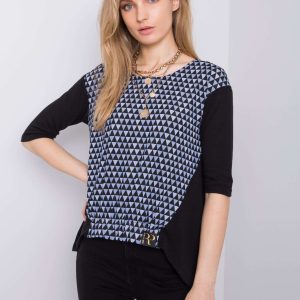 Wholesale Black and blue blouse with print by Amy RUE PARIS