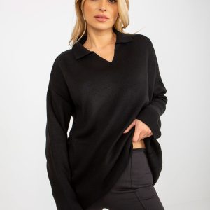 Wholesale Black oversize sweater with collar RUE PARIS