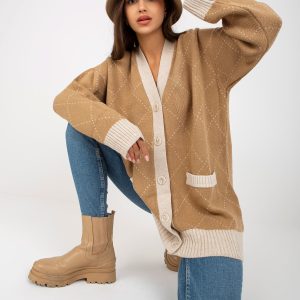 Wholesale Camel cardigan with button closure RUE PARIS