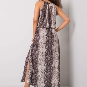 Wholesale Ecru-grey long patterned dress Breena RUE PARIS