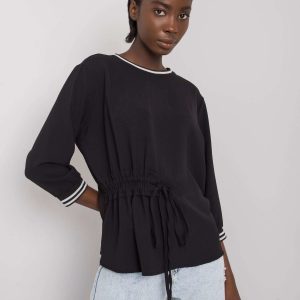 Wholesale Black blouse with ribbing Bettina RUE PARIS