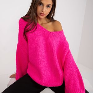 Wholesale Fluo pink oversize sweater with wide sleeves RUE PARIS