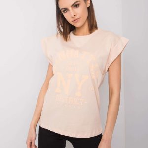 Wholesale Peach T-shirt with print Ciara RUE PARIS