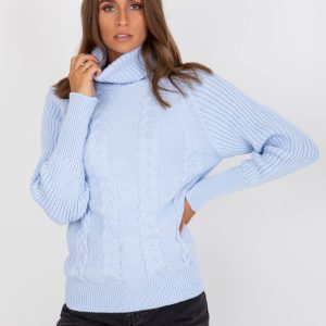 Wholesale Light Blue Women's Turtleneck Knitted Sweater RUE PARIS