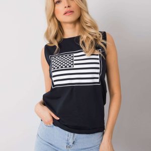 Wholesale Navy blue top with print Petra RUE PARIS