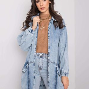 Wholesale Light blue long denim jacket RUE PARIS