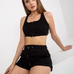 Wholesale Black cotton crop top basic in stripes RUE PARIS