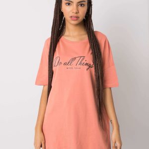 Wholesale Peach T-shirt with the inscription Layla RUE PARIS