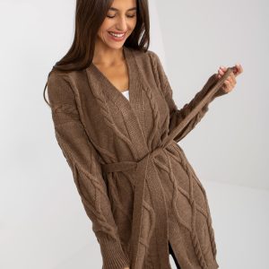 Wholesale Brown women's cardigan with braids RUE PARIS