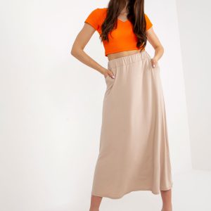 Wholesale Basic beige midi skirt with pockets RUE PARIS