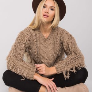 Wholesale Dark beige sweater with braids Oregon RUE PARIS