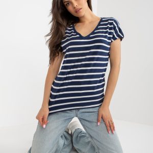 Wholesale Navy blue and white V-neck T-shirt BASIC FEEL GOOD