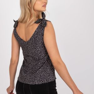 Wholesale RUE PARIS black patterned V-neck top