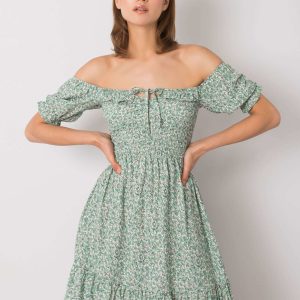 Wholesale Green dress with ruffle Marceline RUE PARIS