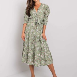 Wholesale Green patterned dress with tie Kambree RUE PARIS