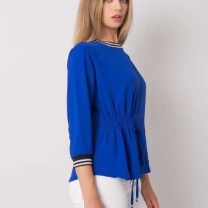 Wholesale Cobalt blouse with ribbing Bettina RUE PARIS