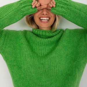 Wholesale Light Green Turtleneck Sweater With Wide Sleeve Ariana RUE PARIS