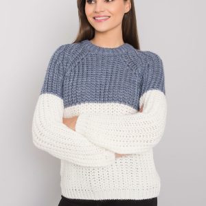 Wholesale Ecru-dark blue knitted sweater Amanda RUE PARIS