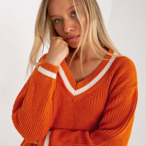 Wholesale Dark Orange Casual Knitted Mini Dress RUE PARIS