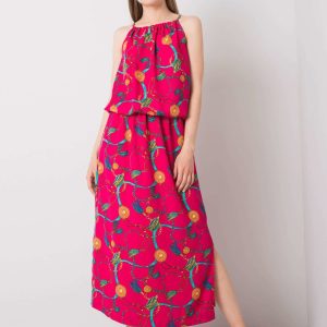 Wholesale Fuchsia dress with print Amaranta RUE PARIS