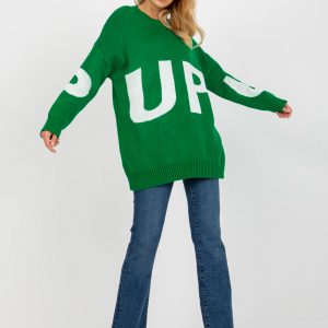 Wholesale Green oversized sweater with the inscription RUE PARIS