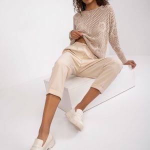 Wholesale Beige elegant trousers with leg 7/8 RUE PARIS