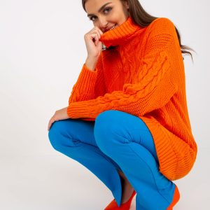 Wholesale Orange Mini Turtleneck Knitted Dress RUE PARIS